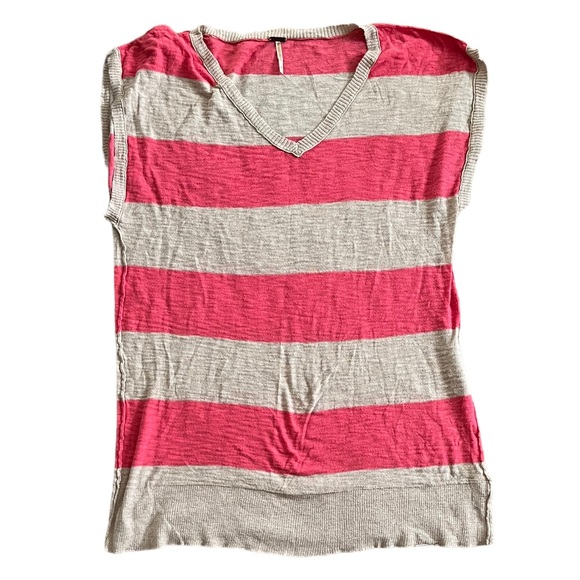 Free People Tops - Free People Pink & Tan Stripe Tunic Shirt | Women’s L
